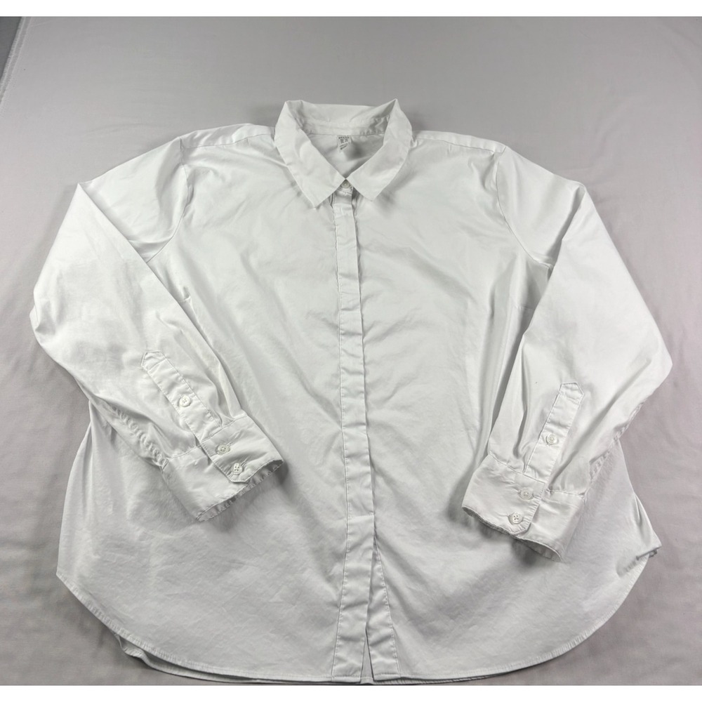 Spanx Poplin Shirt Womens 2X White Button Up Long Sleeve Oversized Formal Casual